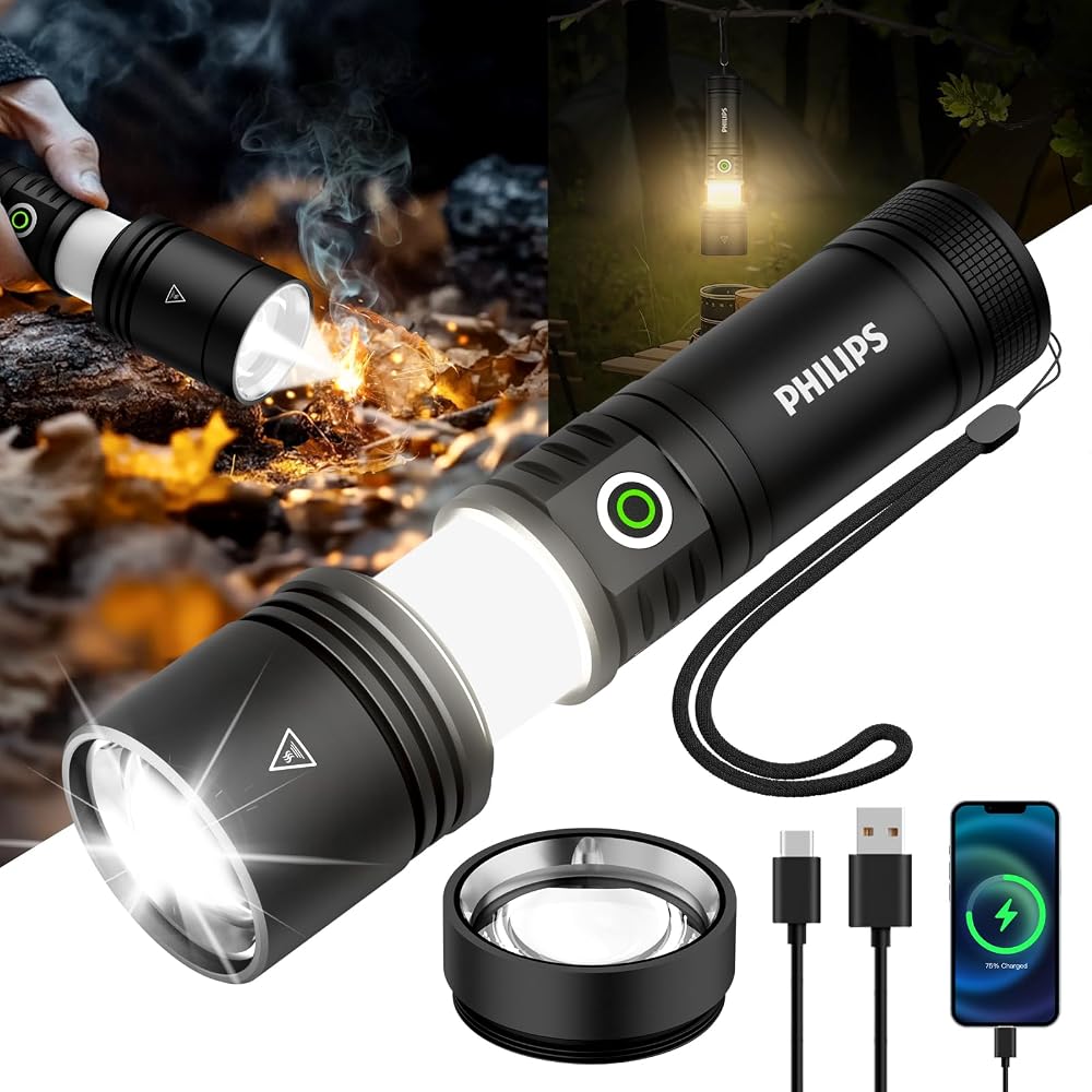 PHILIPS Rechargeable Flashlights High Lumens with Ignition Lens
