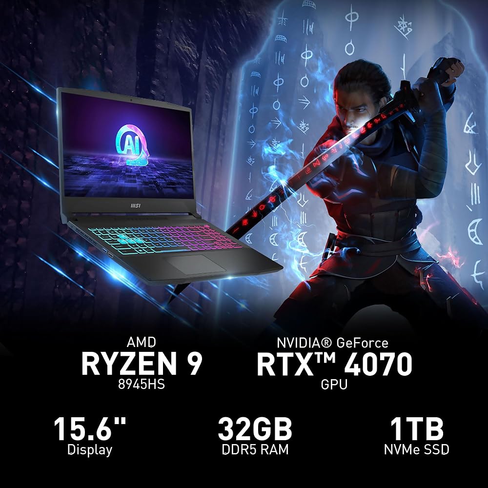 MSI Katana A15 AI 15.6-Inch 165Hz QHD Gaming Laptop: Ryzen 9-8945HS,  RTX 4070 - Image 2