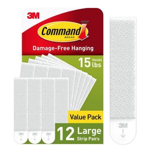 Command Large Picture Hanging Strips, White, Damage Free Hanging, 12 Pairs (17206-12ES)