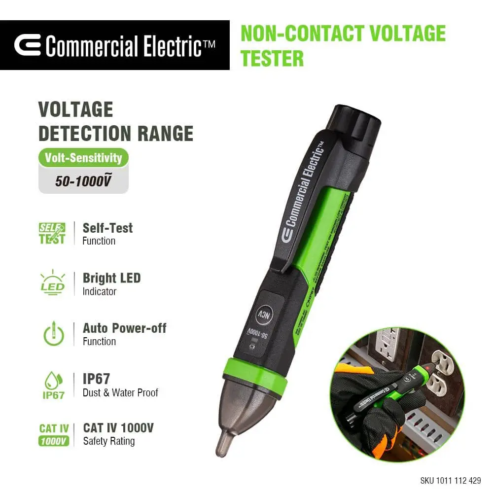 Commercial Electric 50-Volt to 1000-Volt AC Non-Contact Voltage Tester Pen ( NCV-8906)