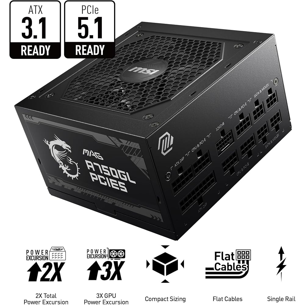 MSI MAG A750GL PCIE 5 & ATX 3.0 Gaming 750W Power Supply - Image 2