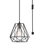 Globe Electric Dawson 1-Light Dark Bronze Plug-In or Hardwire Pendant Lighting with 15 ft. Cord(61107)