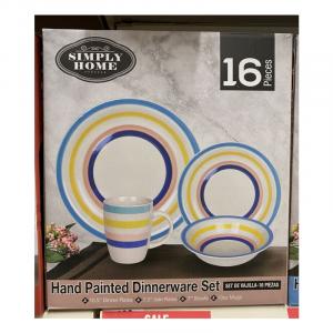 Simply Home Hand Painted Dinnerware Set 16 pcs Blue Yellow Peach Navy