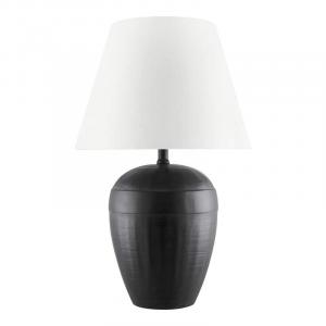 Hampton Bay 23.75 in. Prestwick Black Artisan Ceramic Table Lamp with White Linen Bell Shade