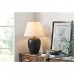 Hampton Bay 23.75 in. Prestwick Black Artisan Ceramic Table Lamp with White Linen Bell Shade