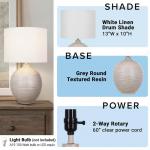 Hampton Bay 22 in. Finch Distressed White Ribbed Table Lamp with White Linen Shade