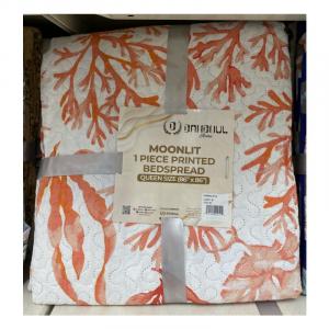 Dahdoul Home Moonlit 1 Piece Printed Bedspread White Orange stemsQueen Size (86" x 86")