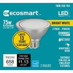 EcoSmart 75-Watt Equivalent PAR30S Dimmable Adjustable Beam Angle LED Light Bulb Bright White 2-Pack (A20PR30S75ES32)