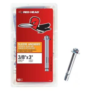 Red Head 3/8 in. x 3 in. Zinc-Plated Steel Hex Head Sleeve Anchors (50-Pack)