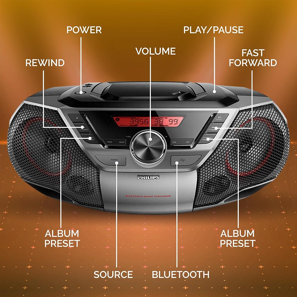 Philips Portable Boombox CD Player Bluetooth FM Radio - Image 3