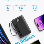 Anker Power Bank Battery Pack, 20,000mAh 22.5W High Speed Charging Portable Charger with Built-in USB C Cable, 1 USB-C, 1 USB-A