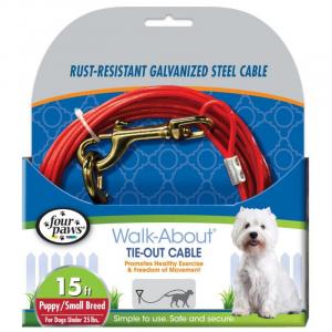 Four Paws Walk-About 1C Tie-Out Cable 15ft Puppy/Small Breed