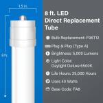 Feit Electric 40-Watt 8 ft. T12 FA8 Single Pin Type A Plug and Play Linear LED Tube Light Bulb, Daylight Deluxe 6500K (2-Pack) (T1296/865/A/LEDG2/2)
