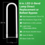 Feit Electric 15-Watt 6 in. T8 G13 Type AB Plug and Play and Ballast Bypass Linear U-Bend LED Tube Light Bulb, Selectable White (T848/3CCT/U6/LED)