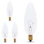 Feit Electric 25-Watt B10 E12 Clear Blunt Tip Double Life Incandescent Light Bulb, Soft White 2700K 4-Pack (BP25CTC/DL/4)