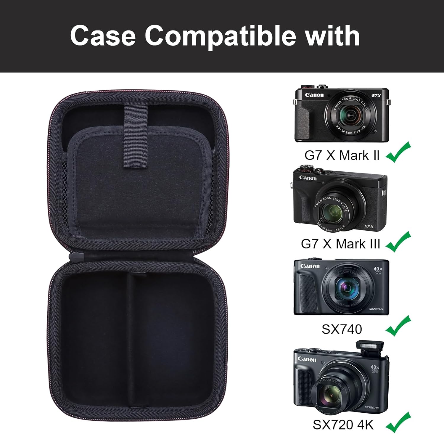 Hard Camera Case for Canon PowerShot G7 X Mark III, SX740 HS, ELPH 360, IXY 650, V1 & V10 – Travel Carrying Case with Accessory Storage, Black - Image 3