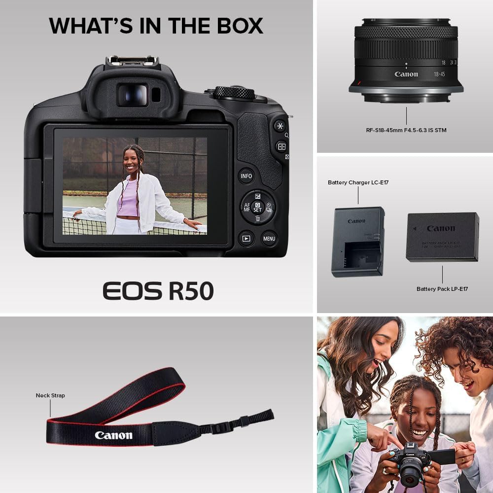 Canon EOS R50 Mirrorless Camera Kit with (RF-S 18–45mm) 24.2MP 4K Vlogging Black - Image 5