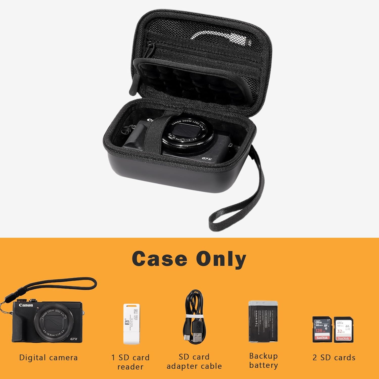 ProCase Hard Shell Camera Case for Canon G7X Mark III, Sony Cyber-shot, PowerShot SX740, Ricoh GR III & Kodak Pixpro – EVA Travel Storage Bag, Black - Image 3