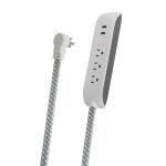 HDX 15 ft. 14/3 Light Duty Indoor Braided Extension Cord with 2 USB-A and 3 Outlets, Grey/White (FSEX28)
