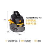 Stinger 2.5 Gallon 1.75 Peak HP Small Shop Vac Wet Dry Vacuum with Filter Bag, Hose, Utility Nozzle and Car Nozzle Attachments (HD2025)