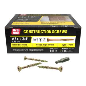 Grip-Rite #8 x 1-3/4 in. Star Drive Dual Flat Head Coarse Thread Construction Screws 1 lb. Box (134GCS1)