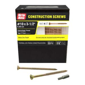 Grip-Rite #10 x 3-1/2 in. Star Drive Dual Flat Head Coarse Thread Construction Screws 5 lb. Box (312GCS5)