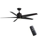 Hampton Bay Mena 54 in. White Color Changing Integrated LED Indoor/Outdoor Matte Black Ceiling Fan with Light Kit and Remote Control (99919)