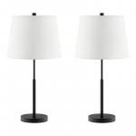 Hampton Bay 24.5 in. Warrington Table Lamp Set in Black with White Fabric Shades (Set of 2)