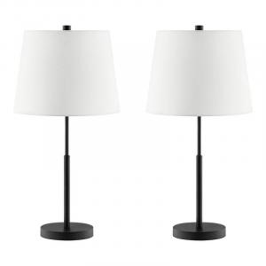 Hampton Bay 24.5 in. Warrington Table Lamp Set in Black with White Fabric Shades (Set of 2)