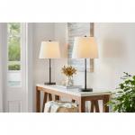 Hampton Bay 24.5 in. Warrington Table Lamp Set in Black with White Fabric Shades (Set of 2)