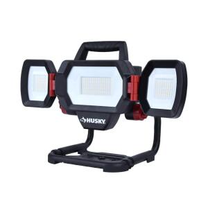 Husky 10,000 Lumen Three-Head Hybrid LED Work Light with Rechargeable Battery (7903801012)