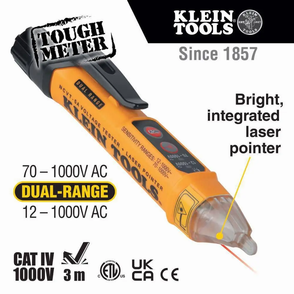 Klein Tools Dual Range Non Contact Voltage Tester with Laser Pointer 12-1000V AC (NCVT5A)