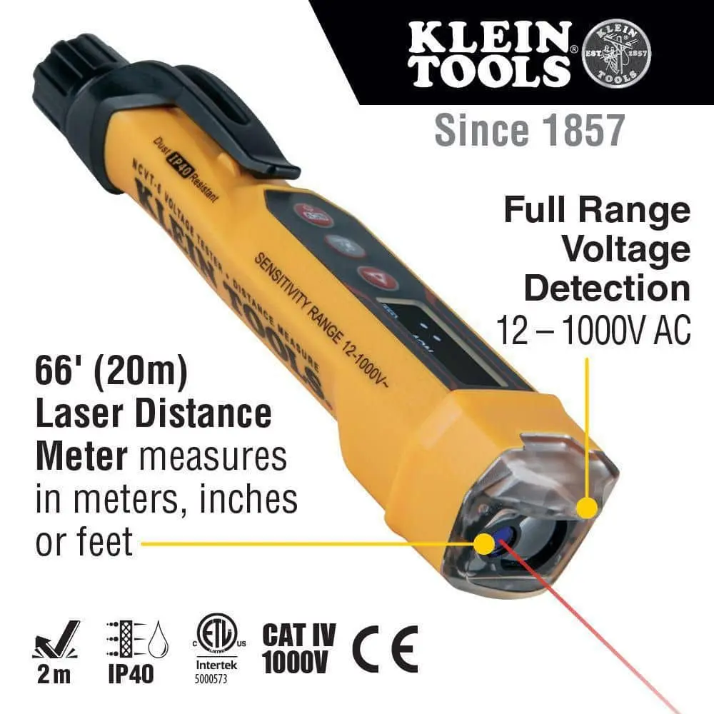 Klein Tools Non Contact Voltage Tester with Laser Distance Meter 12-1000V AC (NCVT6)