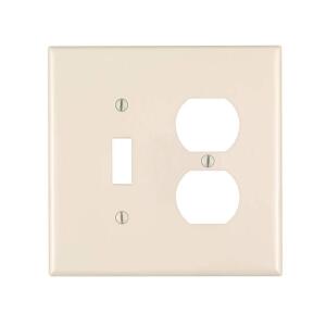 Leviton 2-Gang Light Almond 1-Toggle / 1-Duplex Outlet/Receptacle Nylon Midway/Midsize Wall Plate (1-Pack) - R56-0PJ18-00T)