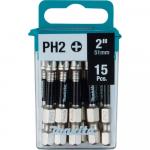 Makita(15-Pack) Impact XPS #2 Phillips 2 in. Power Bit 