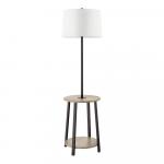 Hampton Bay 61.5 in. Fairford Standard End Table Floor Lamp with Faux Wood and Matte Black Finish, White Fabric Shade