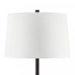 Hampton Bay 61.5 in. Fairford Standard End Table Floor Lamp with Faux Wood and Matte Black Finish, White Fabric Shade