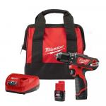 MIlwaukee M12 12V Cordless Lithium-Ion 3/8-Inch Drill/Driver Kit with Tool Bag, Two 1.5 Ah Batteries, and Charger