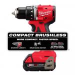 Milwaukee M18 18V Lithium-Ion Brushless Cordless Compact Drill/Driver Kit with a Case, Charger, and Two 2.0 Ah Batteries