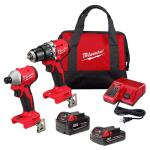 Milwaukee M18 18-Volt Lithium-Ion Brushless Cordless Compact Hammer Drill/Impact Combo Kit (2-Tool) with (2) Batteries, Bag (3693-22CX)