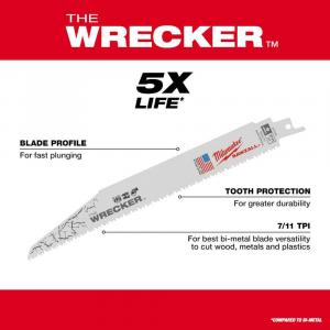 MilwaukeeTeeth per in. Wrecker Demolition Multi-Material Cutting Sawzall Reciprocating Saw Blades (5 Pack) 12 in. 7/11 