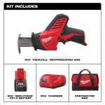 Milwaukee M12 12V Lithium-Ion HACKZALL Cordless Reciprocating Saw Kit with One 1.5Ah Battery, Charger and Tool Bag