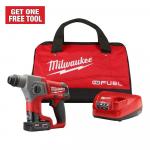 Milwaukee M12 FUEL 12V Brushless Cordless Rotary Hammer Kit with 5/8 in. SDS-Plus, Includes One 4.0Ah Lithium-Ion Battery and Carrying Bag