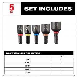 Milwaukee(5-Piece) SHOCKWAVE Impact Duty Alloy Steel Magnetic Insert Nut Driver 