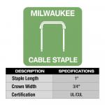 Milwaukee1 in. Insulated Cable Staples (600 Per Box) for M12 Cable Stapler