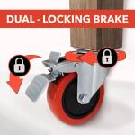 Everbilt 4 in. Swivel Plate Caster with Locking Brake, Red Polyurethane and Steel, 250 lbs. Load Rating (4120745EB)