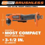 Ridgid SubCompact 18V Brushless Cordless Right Angle Drill, 3/8-inch (Tool Only)