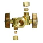 BrassCraft 1/2 in. Nominal Inlet x 3/8 in. O.D. Comp x 1/4 in. O.D. Dual Outlet Dual Shut-Off 1/4 in. Turn Angle Ball Valve (KTCR1900DVX R1)