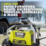 RYOBI Cold Water Wheeled Corded Electric Pressure Washer, 1900 PSI, 1.2 GPM