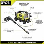 RYOBI Cold Water Wheeled Corded Electric Pressure Washer, 1900 PSI, 1.2 GPM